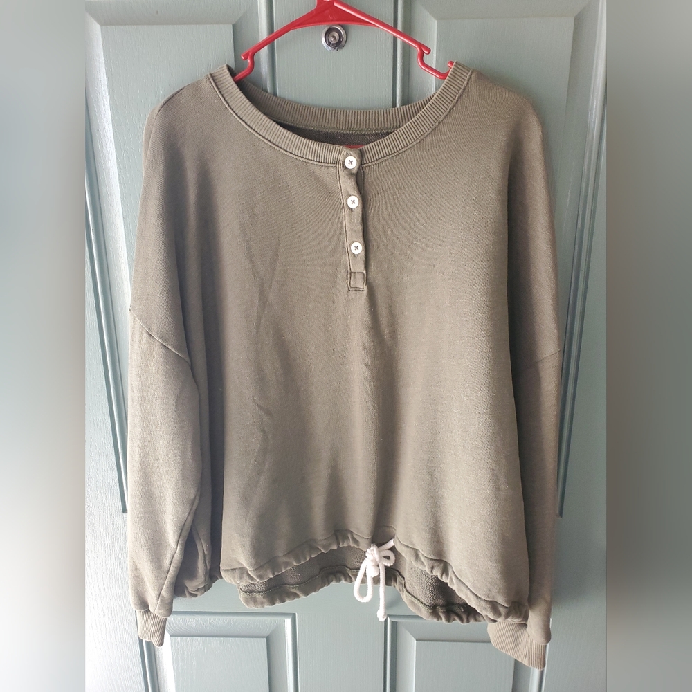 Women's Olive Green Button-Up Top American Eagle